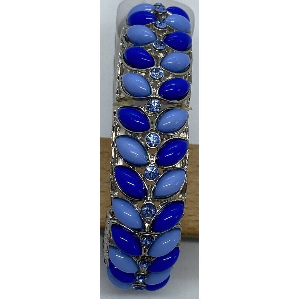 Tamina by Stella French Blue/Cobalt Blue Beaded 3" Stretch Bracelet Silver Band - Picture 6 of 10
